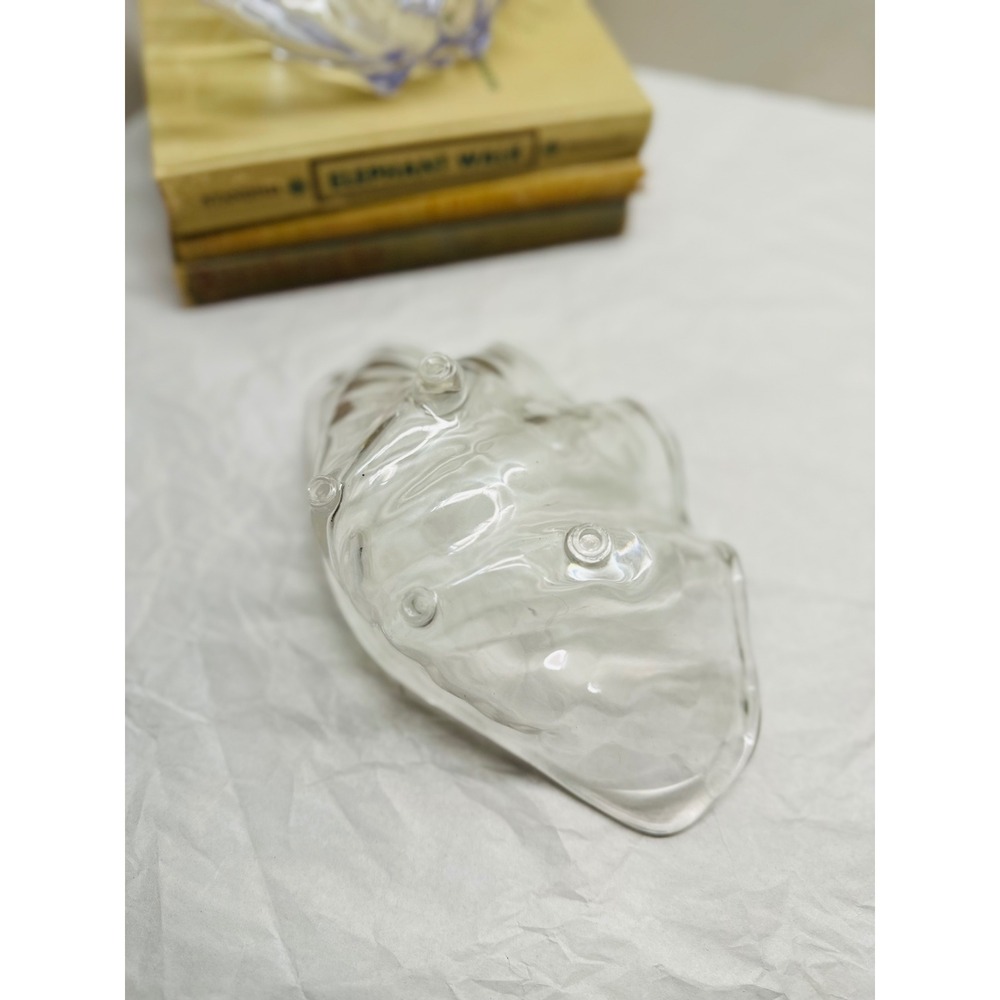 Vintage Clear Lucite Clam Shell Bowls Set of 2 Scalloped Coastal Footed Dishes - Picture 5 of 6